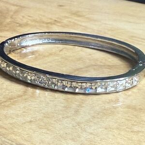 Silver Bangle Bracelet w/ Channel-set Baguette-cut Cubic Zirconia Stones